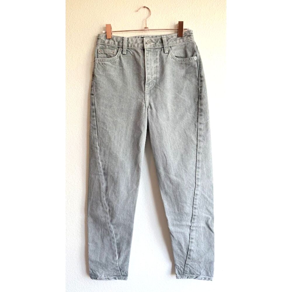 Topshop Twisted Seam Tapered Leg Mid Rise Mom Jeans in Light Grey White size 26